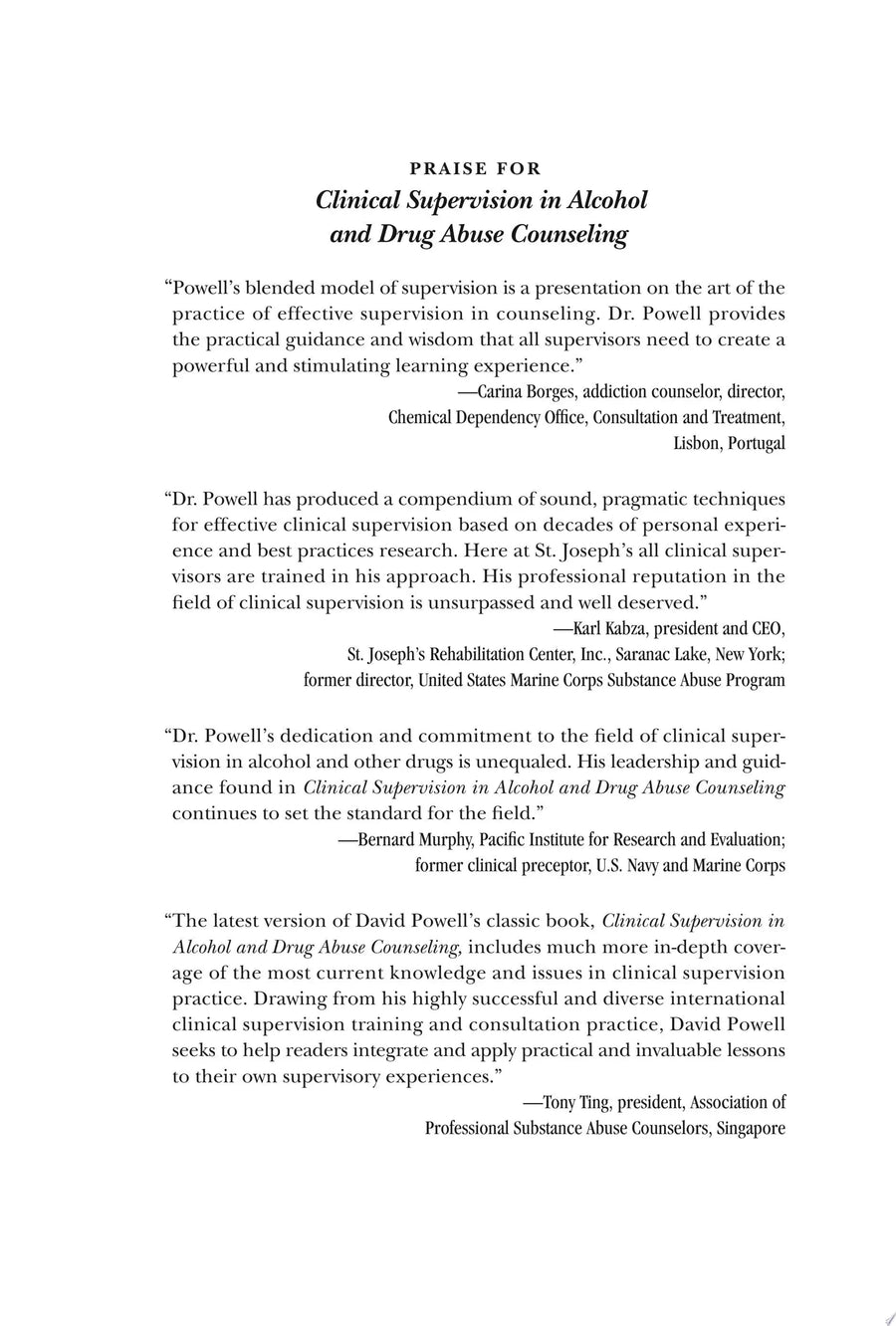 Clinical Supervision in Alcohol and Drug Abuse Counseling Principles, Models, Methods by David J. Powell