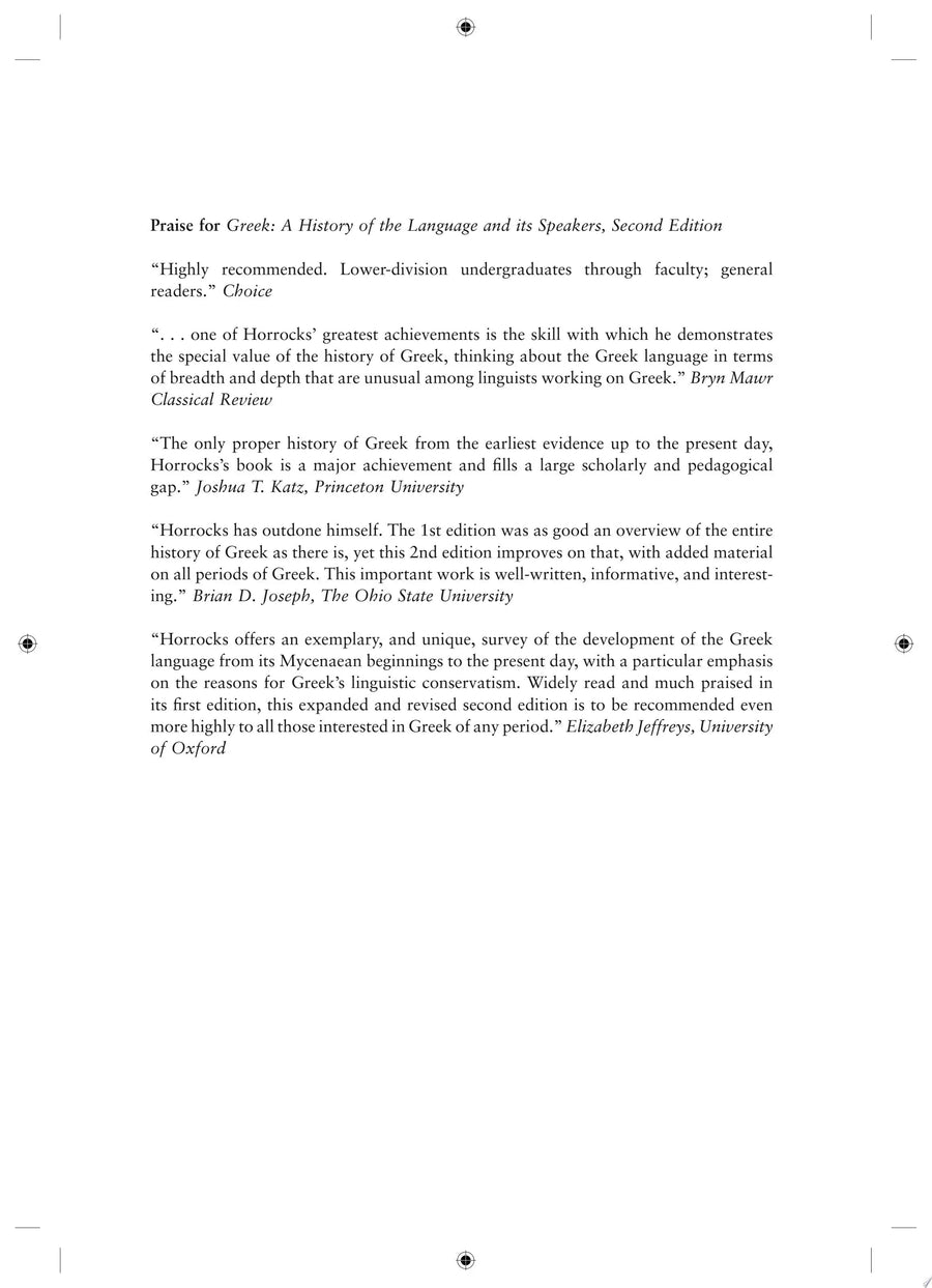 Greek A History of the Language and its Speakers by Geoffrey Horrocks